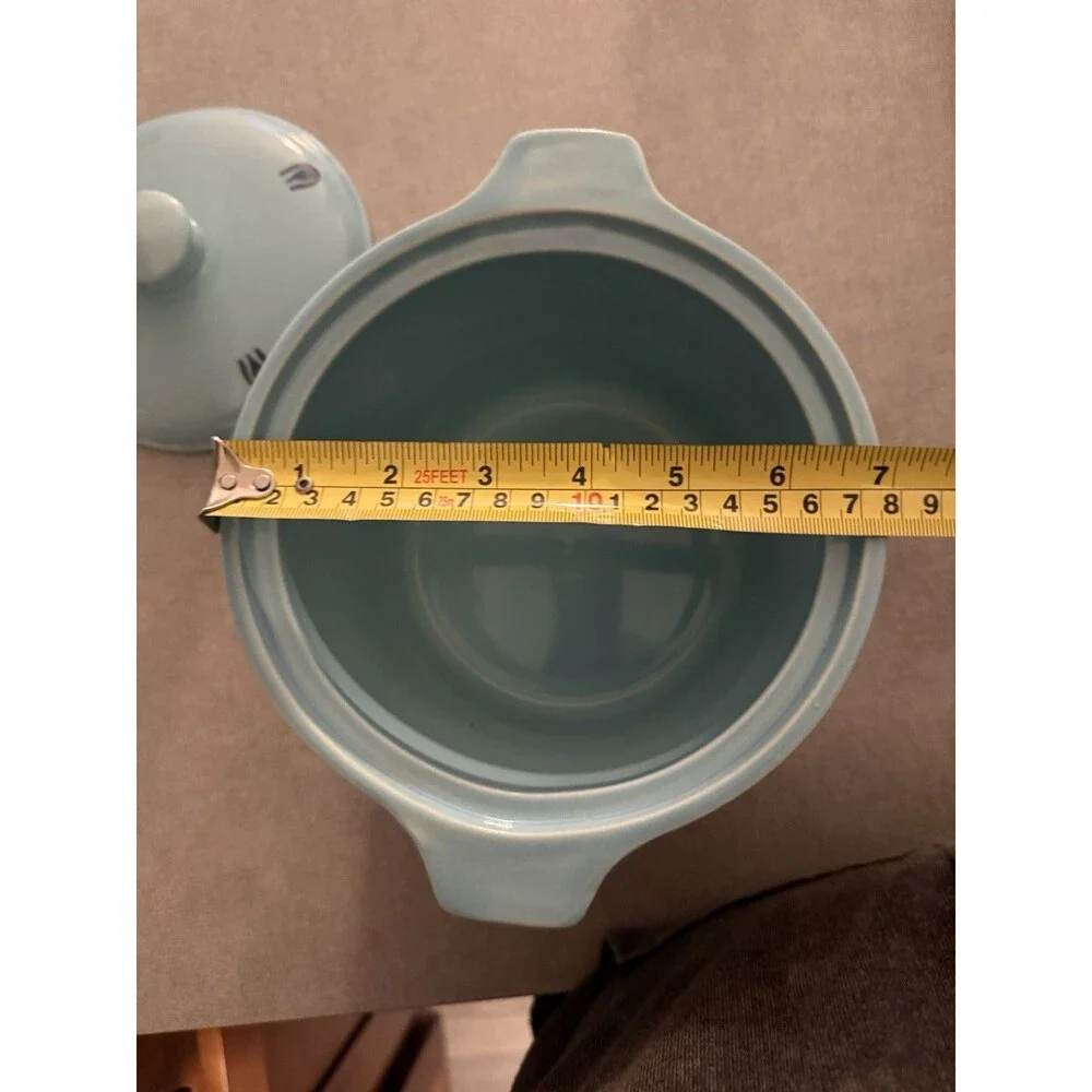 Cronin Pottery LightBlue Dutch Oven Bean Pot Featuring Blue Tulip Pattern wLid